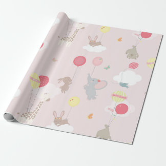 Roze dieren wolken ballonnen Baby Cadeaupapier