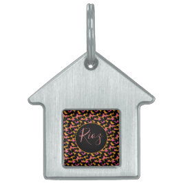 Roze Dierenpatroon Zwarte Naam Huisdier ID Tag Huisdieren Naamplaatje