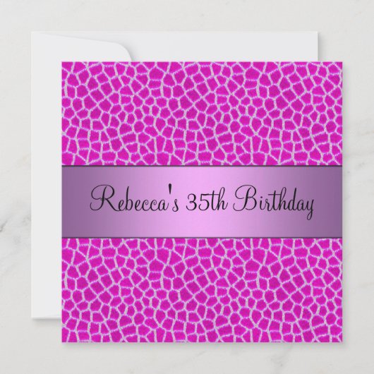 Roze  Dierenprint 35e Verjaardagsfeest Elegant Kaart (Voorkant)
