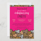 Roze Dierenprint Hart Galentine's Day Feestje Kaart (Voorkant)