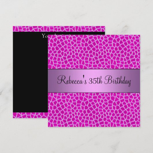 Roze dierlijke afdruk 35th Elegant Birthday Party Kaart (Voorkant / Achterkant)