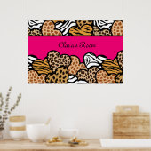 Roze dierlijke drukharten voor meisjes met een naa poster (Keuken)