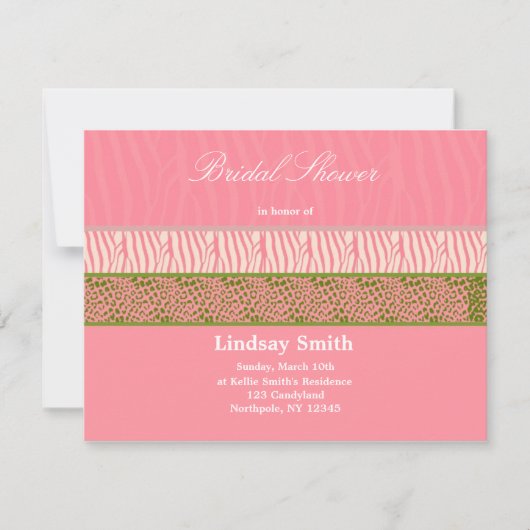 Roze dierprint bruiloftsuitnodiging kaart (Voorkant)