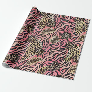 Roze Dierprint Fusie - Naadloos Patroon Cadeaupapier