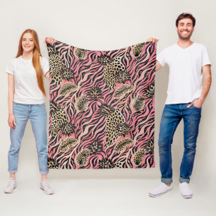 Roze Dierprint Fusie - Naadloos Patroon Fleece Deken
