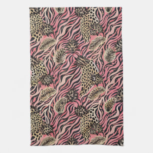 Roze Dierprint Fusie - Naadloos Patroon Theedoek