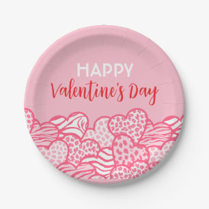 Roze Dierprint Hart Valentijnsdag Feestje Papieren Bordje