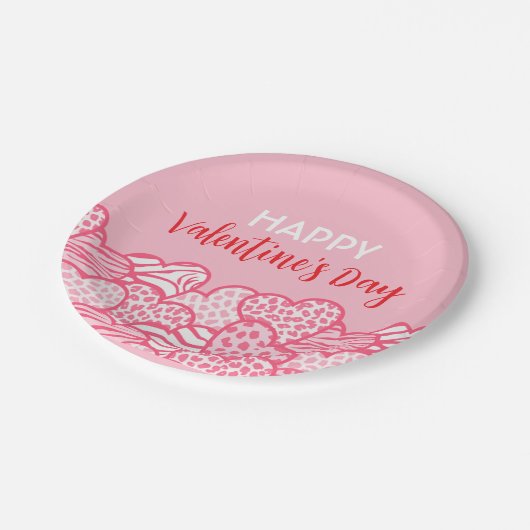 Roze Dierprint Hart Valentijnsdag Feestje Papieren Bordje (Gekanteld)