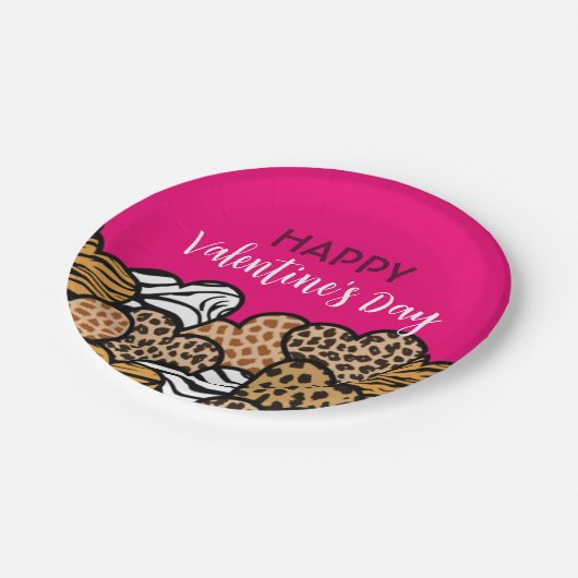Roze dierprint hart Valentijnsdag feestje Papieren Bordje (Gekanteld)