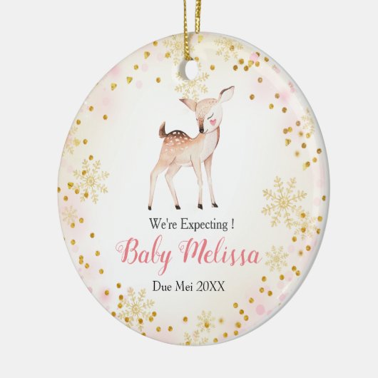 Roze diertje we verwachten ouders keramisch ornament (Links)