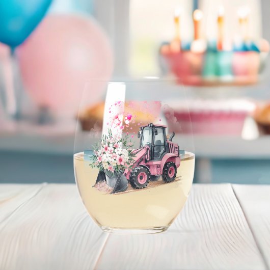 Roze Digger emmer van bloemen Wijnglas Zonder Voet (Insitu (Baby Shower))