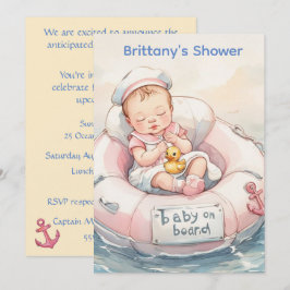 Roze digitale download uitnodiging voor baby zeile