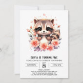 Roze Digitale Raccoon Meisje Verjaardag Kaart (Voorkant)