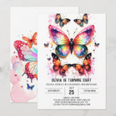 Roze digitale vlinder meisje verjaardag kaart (Voorkant / Achterkant)