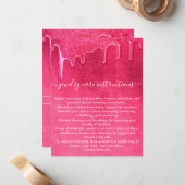 Roze dikke glitterslijtage sieraden verzorgingskaa notitiekaartje (Voorkant / Achterkant in situ)