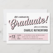 Roze Diner Retro Typografie GraduPartij Kaart (Voorkant)