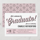 Roze Diner Retro Typografie GraduPartij Kaart (Voorkant / Achterkant)