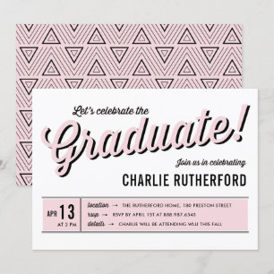 Roze Diner Retro Typografie GraduPartij Kaart