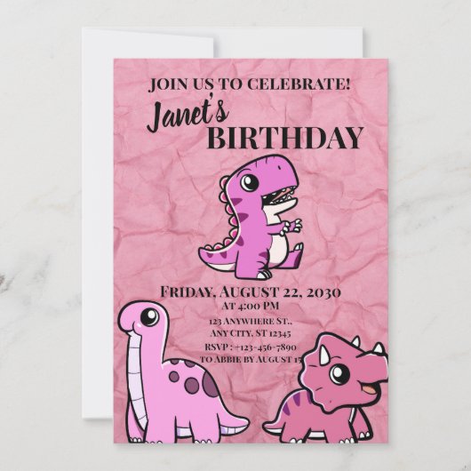 Roze Dino Kaart (Voorkant)