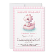 Roze Dino-Mite Verjaardag Pool Party Uitnodiging