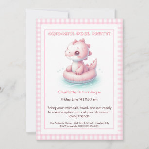 Roze Dino-Mite Verjaardag Pool Party Uitnodiging