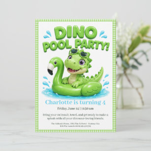 Roze Dino-Mite Verjaardags Zwembad Feest Uitnodigi Kaart