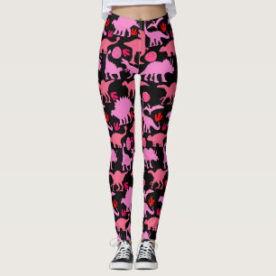 Roze Dino Patroon Zwart BG Leggings