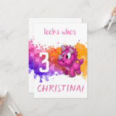 Roze Dino Verjaardag Kaart (Voorkant / Achterkant in situ)