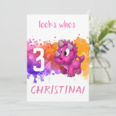 Roze Dino Verjaardagskaart Kaart (Staand voorkant)