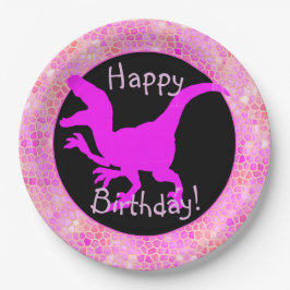 Roze dinohuid Happy Birthday! Papieren Bordje