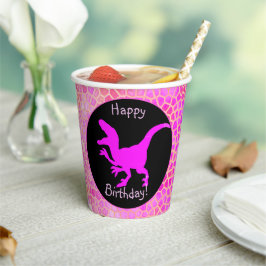Roze dinohuid Happy Verjaardag! Papieren Bekers