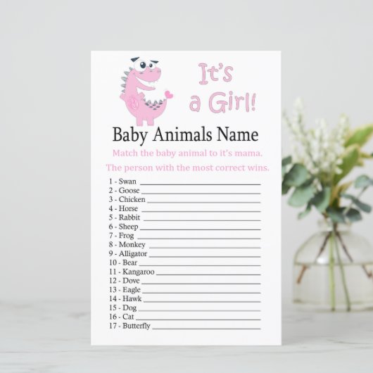 Roze Dinosaur Baby Animals Name Game (Staand voorkant)