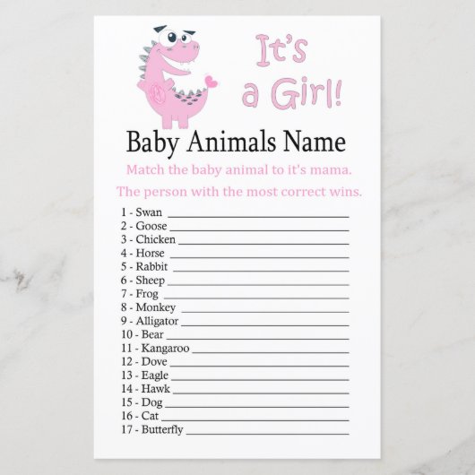 Roze Dinosaur Baby Animals Name Game (Voorkant)