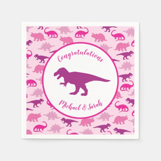 Roze Dinosaur Baby shower Cute Dino Girl Servet (Voorkant)