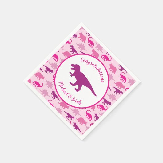 Roze Dinosaur Baby shower Cute Dino Girl Servet (Hoek)