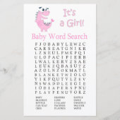 Roze Dinosaur Baby shower Word Search Game (Voorkant)