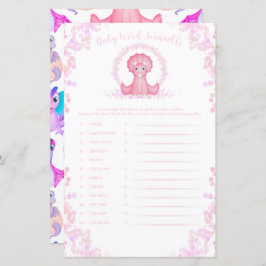 Roze Dinosaur Baby Word Scramble Baby shower Game