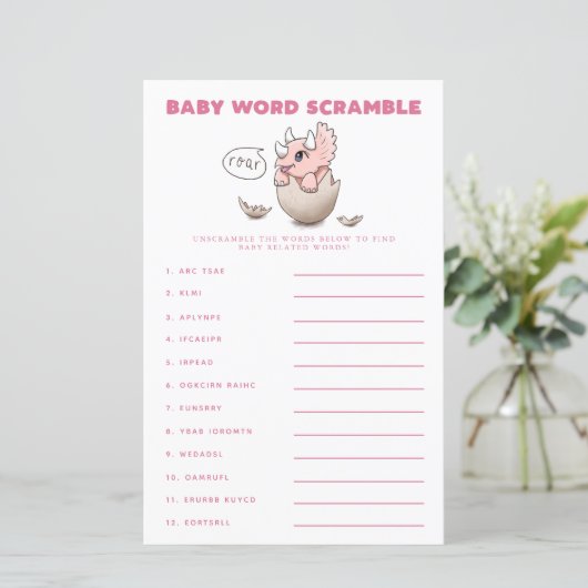 Roze Dinosaur Baby Word Scramble Game (Staand voorkant)