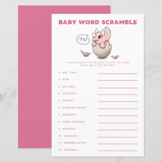 Roze Dinosaur Baby Word Scramble Game (Voorkant / Achterkant)
