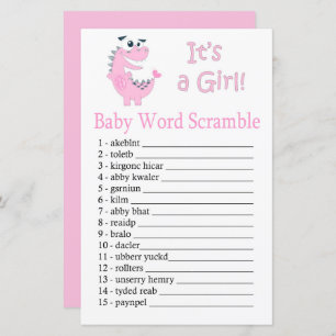 Roze Dinosaur Baby word scramble game
