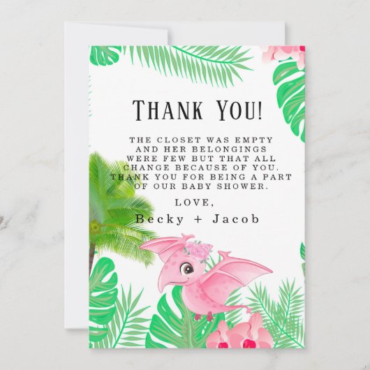 Roze Dinosaur Bird Tropical Girl Bedankt voor je k (Voorkant)