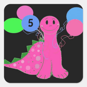 Roze Dinosaur Birthday  Leeftijd Vierkante Sticker
