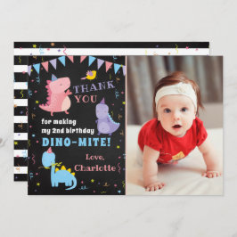 Roze Dinosaur Chalkboard Girls Dino Party Foto Bedankkaart