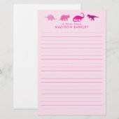 Roze Dinosaur Cute Kind Dino Briefpapier (Voorkant / Achterkant)