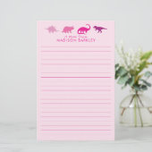 Roze Dinosaur Cute Kind Dino Briefpapier (Staand voorkant)