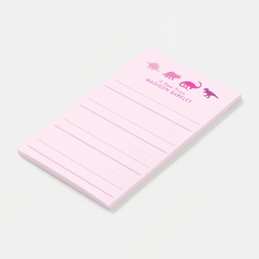 Roze Dinosaur Cute Kind Dino Post-it® Notes (Schuin)
