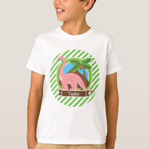 Roze Dinosaur, Dino; Groene en witte strepen T-shirt