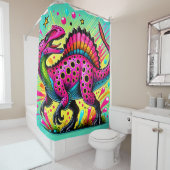 Roze Dinosaur Douchegordijn (In situ)
