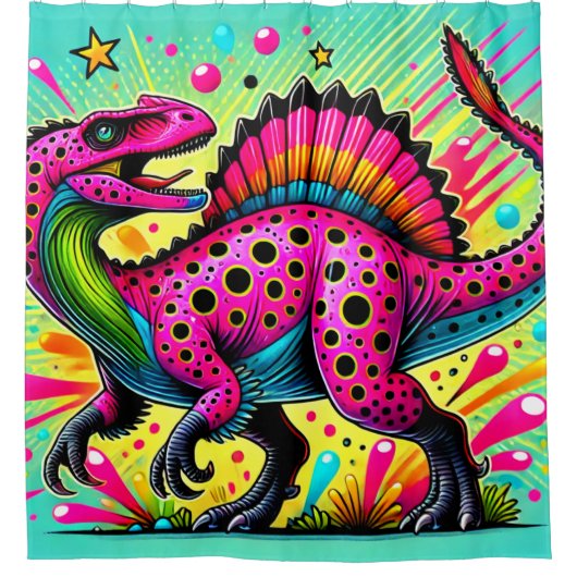 Roze Dinosaur Douchegordijn (Voorkant)