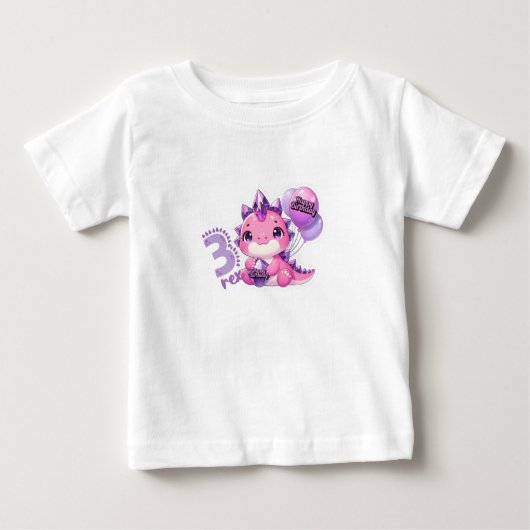 Roze Dinosaur Drie Rex 3e Verjaardagsfeestje Baby (Voorkant)